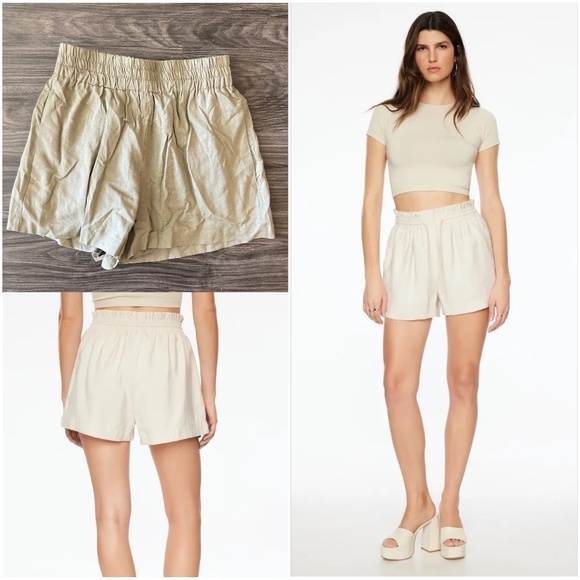 NEW Dynamite Jerri Pull On Linen Shorts High Waisted in Covert Green - Picture 1 of 10